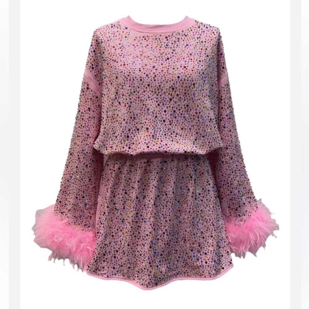 QUEEN OF SPARKLES Pink Mini Dress with Rhinestones
